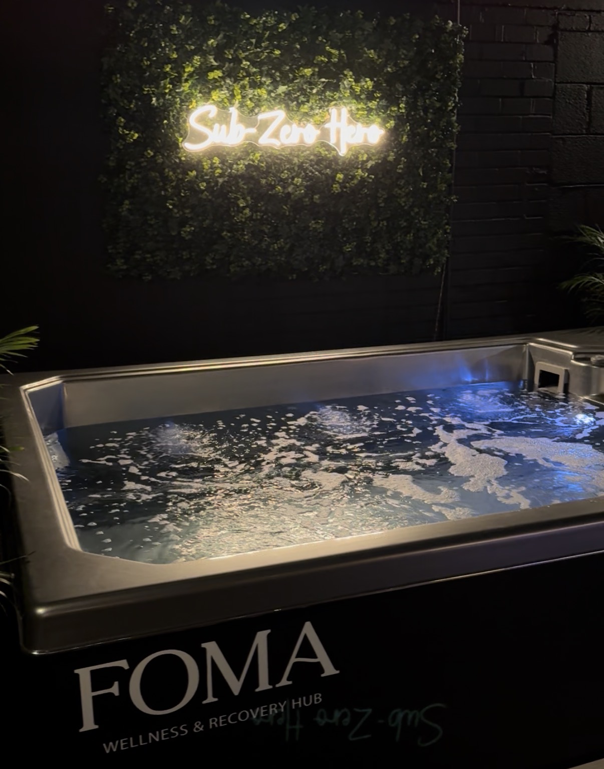 Team-sized ice bath and cold plunge for sports recovery at FOMA Wellness & Recovery Hub, Newtownabbey